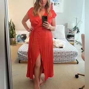 Anthropologie Maeve Open Back Wrap Midi Dress Orange Size Medium
